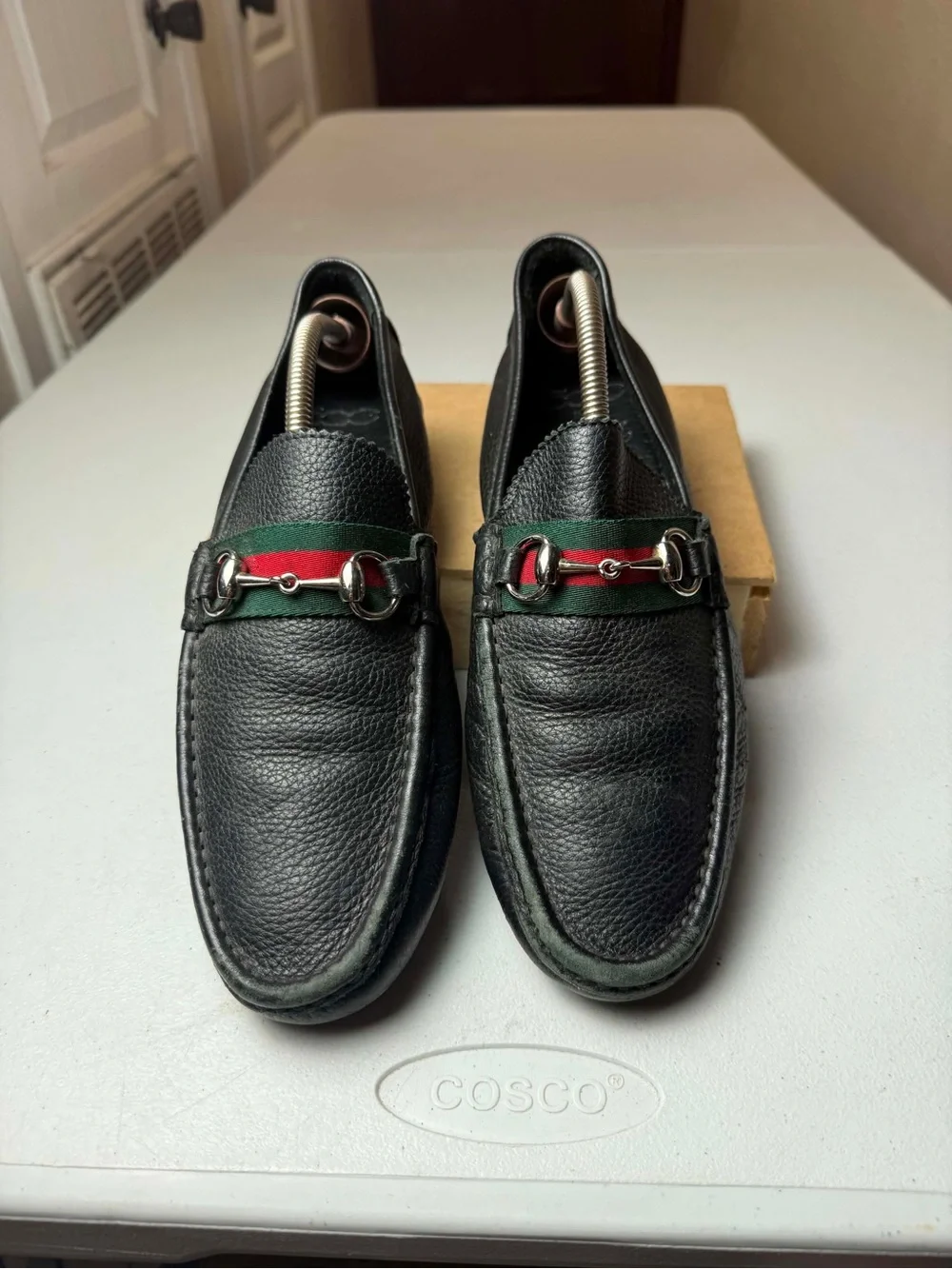 500 By Gucci Black Leather Horsebit Web Detail Driver Loafers Sz 9 G / US 10